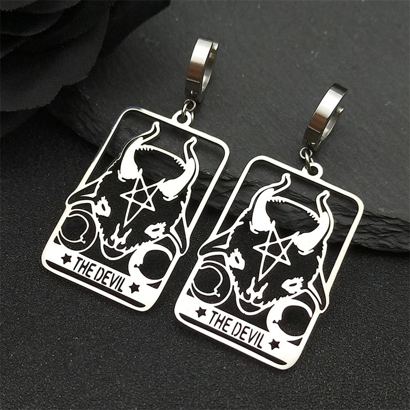 Star Moon Steel Earrings Vintage Goat Sheep Head