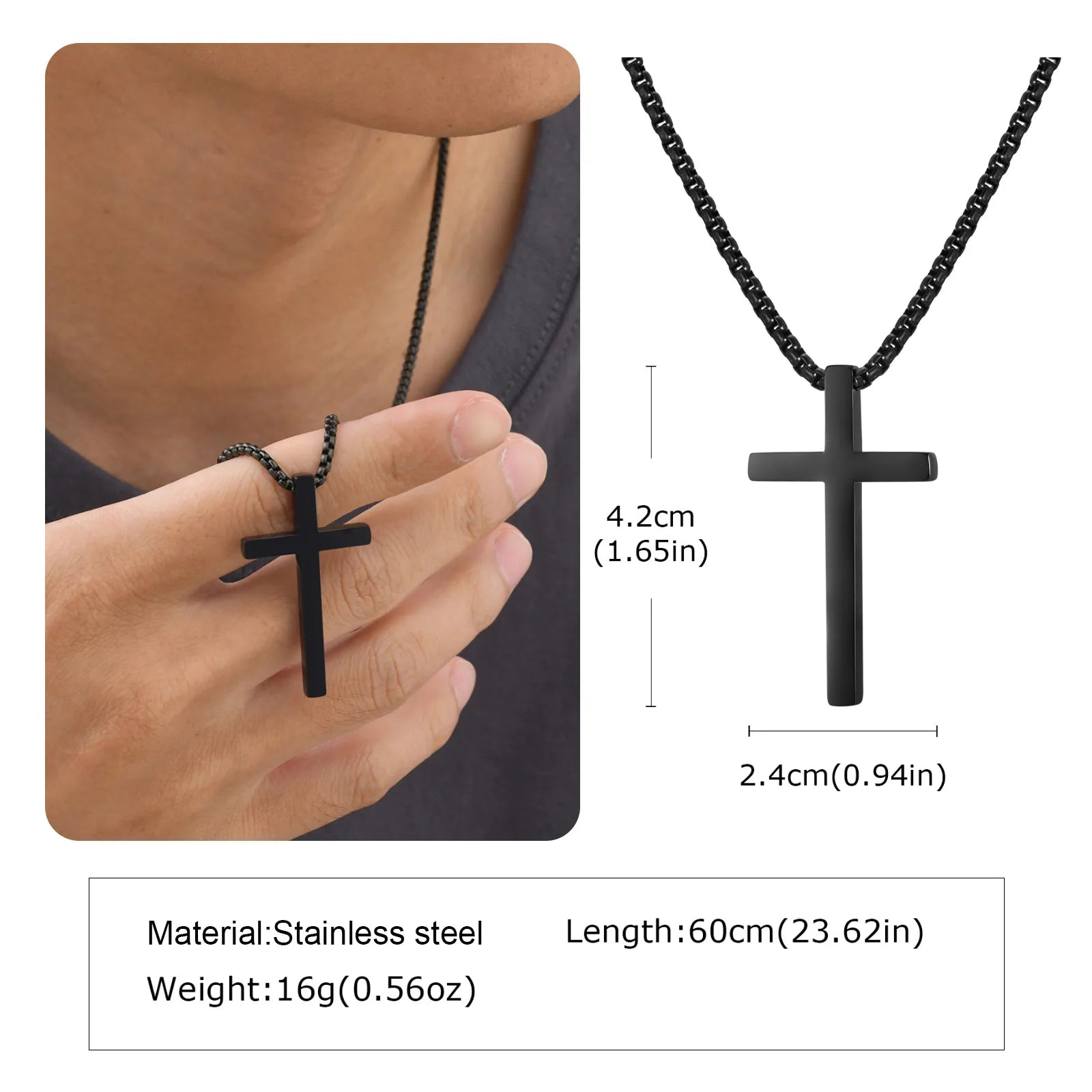 Two-Tone Cross Pendant Necklace — Stainless Steel