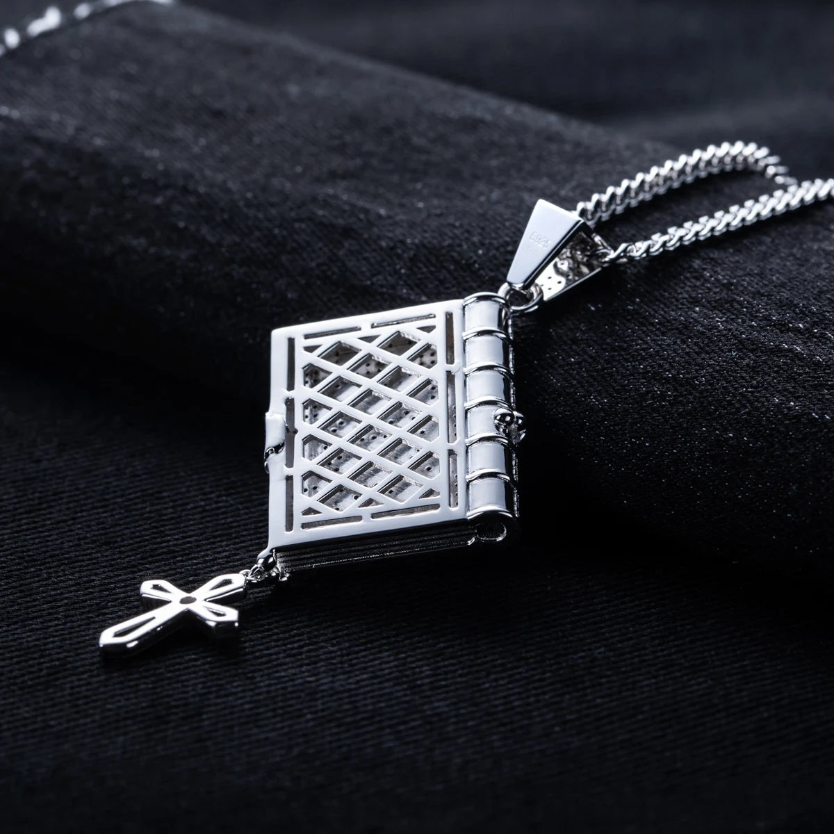 Iced Out Bible Cross Pendant — 925 Silver