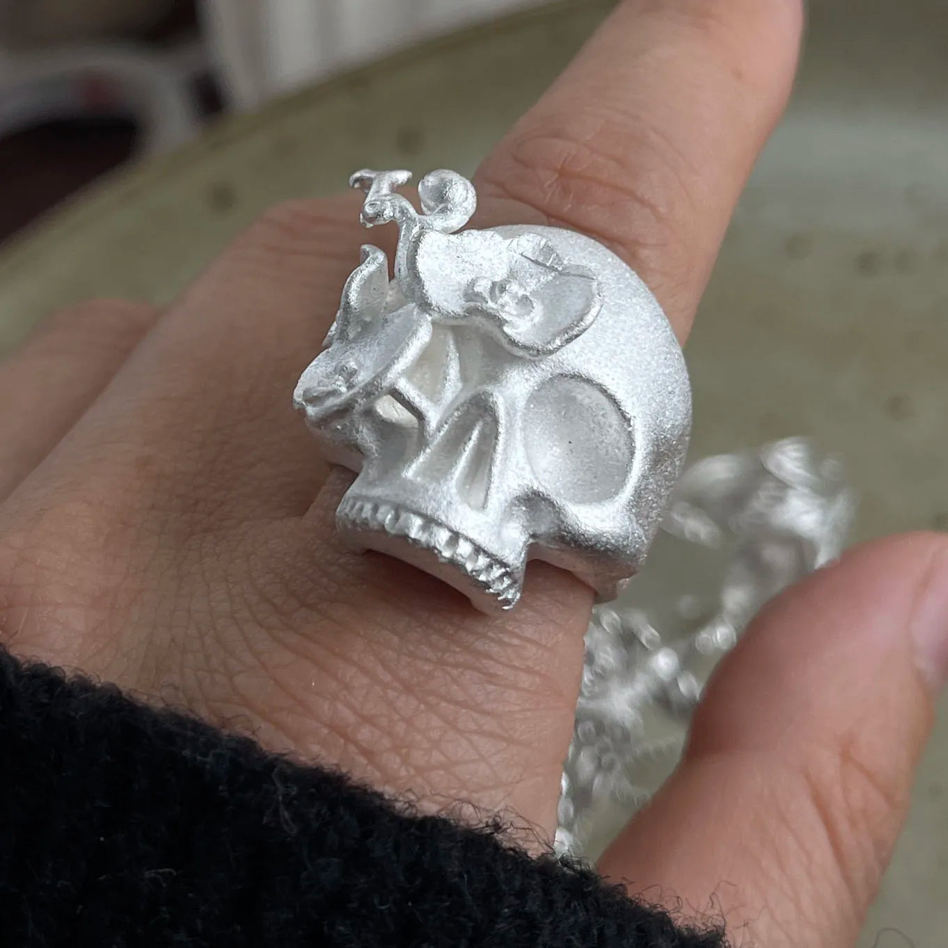 925 Sterling Silver Rings for Women Couple Minimalist Handmade Simple Big Skull Shape Ring Fine Jewelry Gift Prevent Allergy