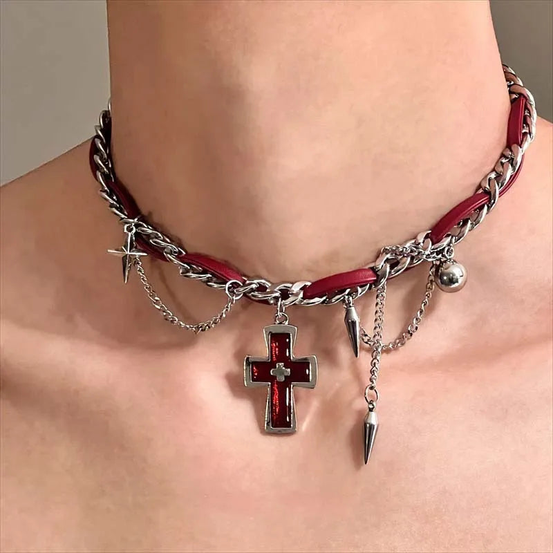 Star Cross Leather Pendant Necklace
