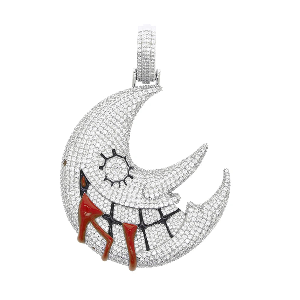 Men's Moon Shaped Mouth Face Pendant Iced Out Bling 5A CZ Cubic Zircon Tennis Chain Personality Hip Hop Rock Necklace Jewelry