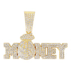 New Iced Out Bling Rhinestone Letters Money Pendant Necklaces,With Cuban Chain Money Bag Dollar Sign Men's Women Hip Hop Jewelry