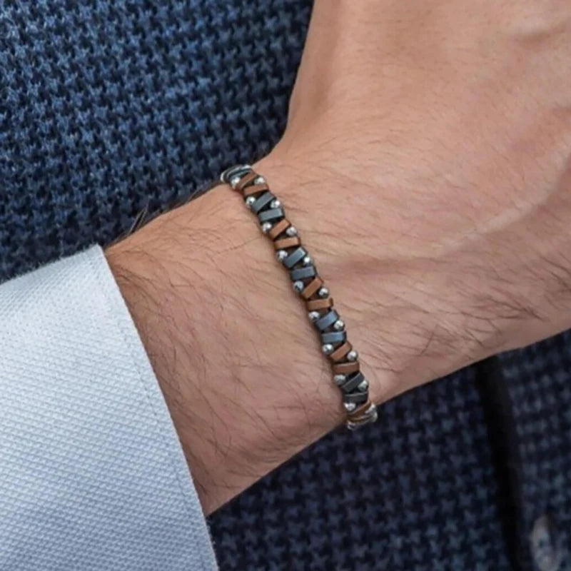 New Sale Hip Hop Elastic Beaded Non-fading Men Bracelet Simple Black Stone Irregular Bracelet Simple Party Jewelry Accessories