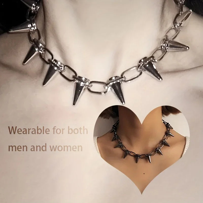 Studded Spikes Choker Necklace — Stainless Steel