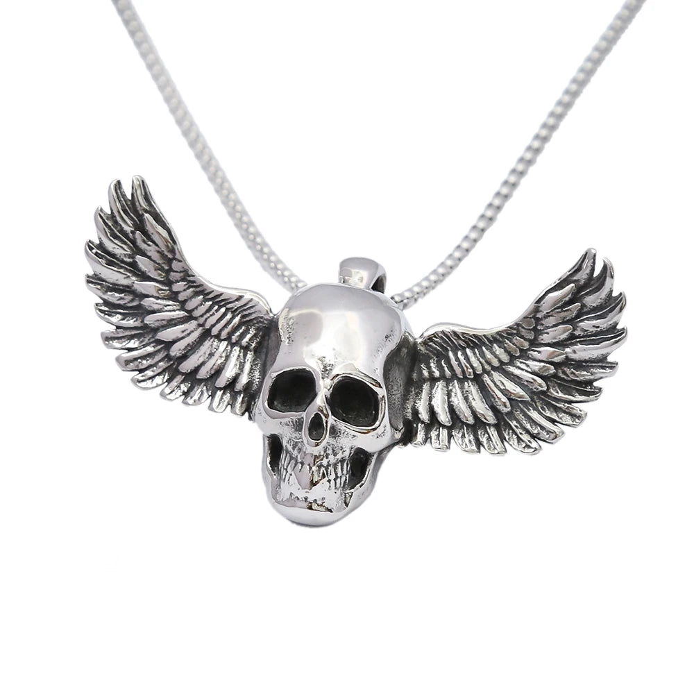 Skull Steel Pendant Big Size Fallen Angel Wings