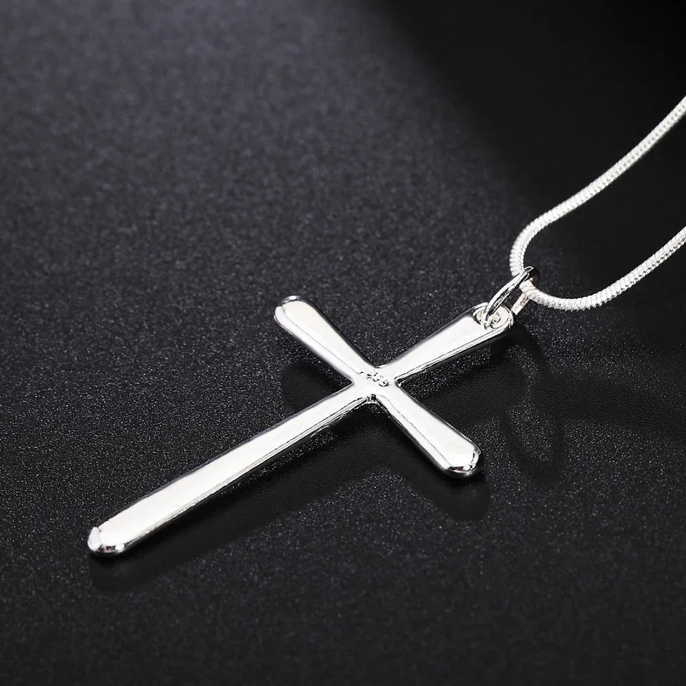Silver Long Cross Pendant Necklace Women Men Fashion Wedding Engagement Jewelry Gift
