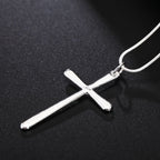 Silver Long Cross Pendant Necklace Women Men Fashion Wedding Engagement Jewelry Gift