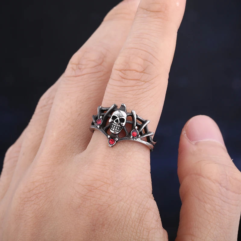 Gothic Skull Ring With Red Stone — Stainless Steel