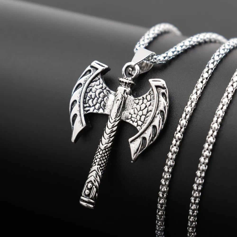 New Men's Double Axe Amulet Necklace Fashion Pendant Jewelry Personality Hip Hop Popular Accessories Small Gift