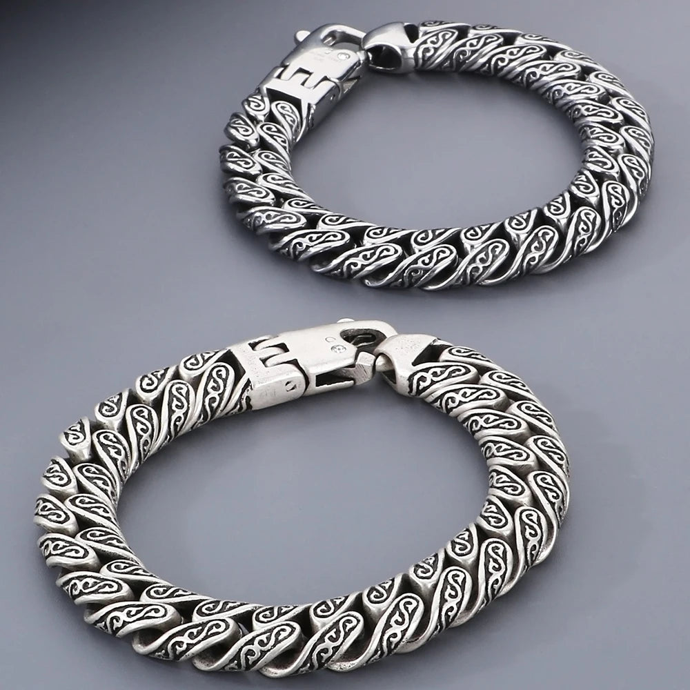 Retro Casting Stainless Steel Man Bracelet Matte Old Silver Color 12MM Curb Link Chain Men's Bracelets Bangles Wrist