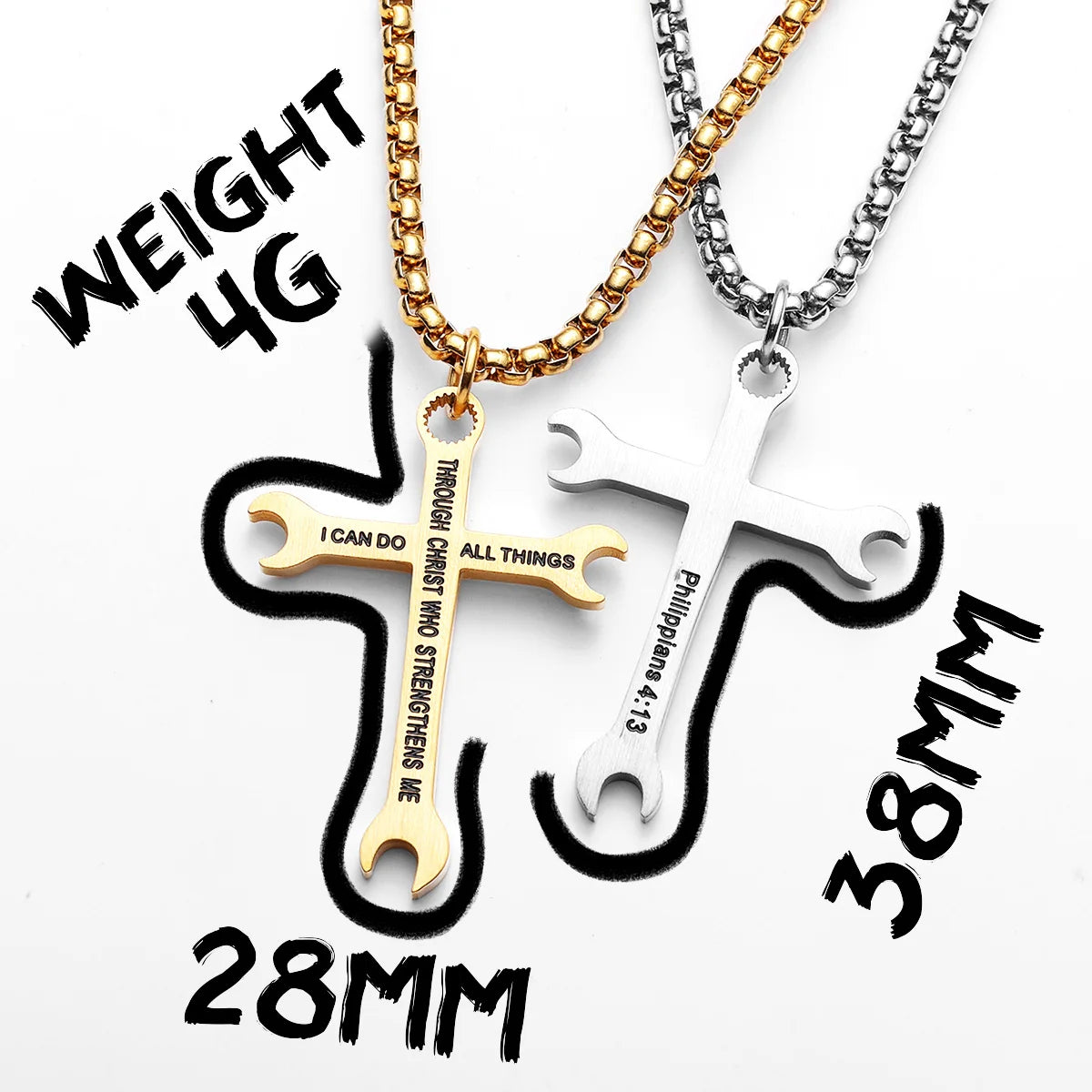 Wrench Cross Pendant Necklace — Stainless Steel