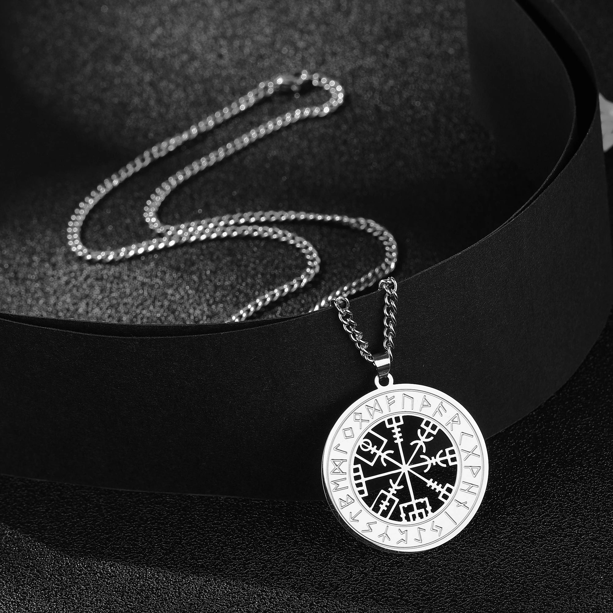 Odin's Runes Vegvisir Compass Pendant — Stainless Steel