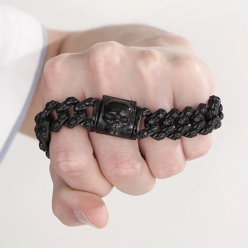 Steampunk Skeleton Man Bracelet Men's Stainless Steel Skull Head Chain Wristband Viking Charm Bangles Halloween Jewelry