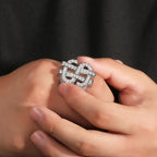 Iced Out Dollar Sign Ring for Men — Two-Tone CZ Pave