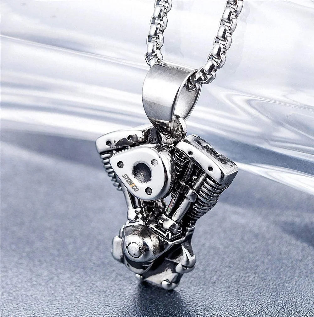 Vintage Motorcycle Chain Necklace Stainless Steel Pendant Biker Punk Gothic Jewelry Accessories
