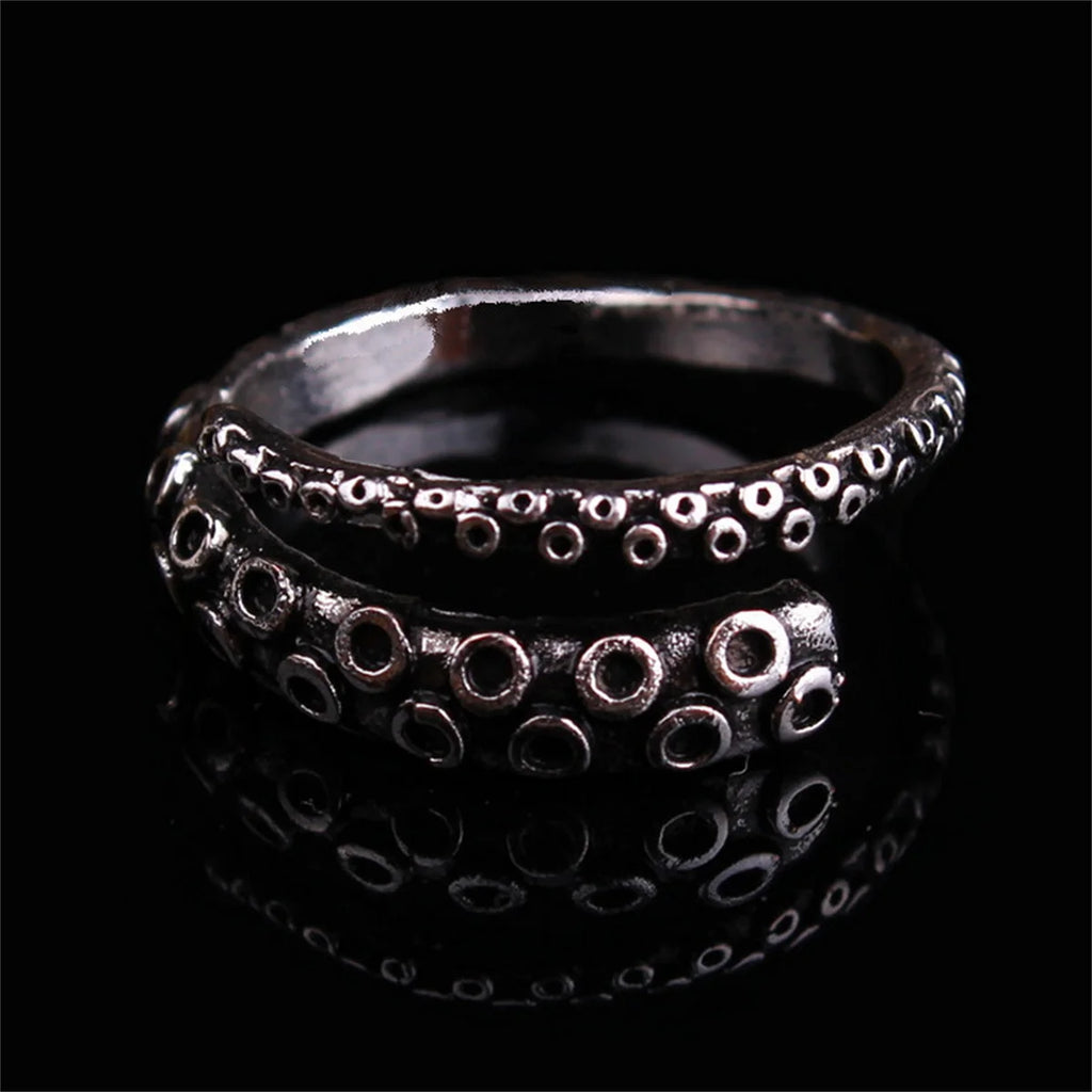Cool Animal Octopus Rings Simple Punk Gothic Deep Sea Squid Octopus Fashion Jewelry Open Adjustable Antique Silver