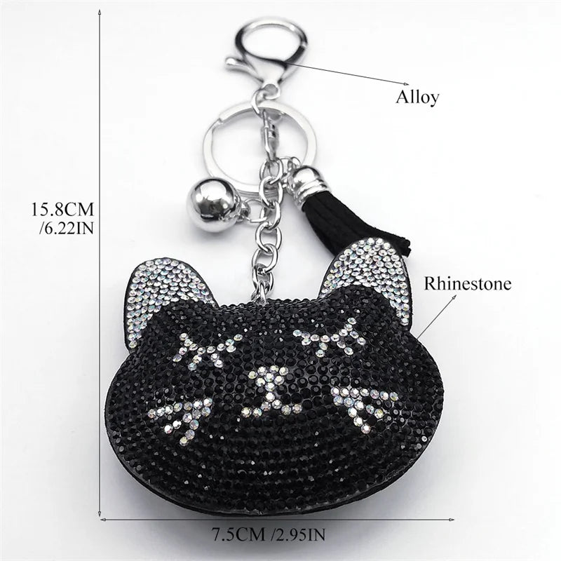 Iced Out Cat Black Pendant Crystal Head Key Alloy