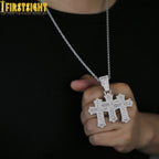 Iced Out Three Cross Pendant Necklace For Women Men Two Tone Silver Color Cubic Zirconia Tennis Chain Luxury Hip Hop Jewelry