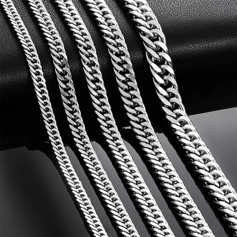 HIYEE 3mm/4mm/5mm/6mm/7mm/8mm Stainless Steel Cuban Link Chains Classic for Men Boy Curb Chunky Necklace Jewelry 14 to 28 Inches