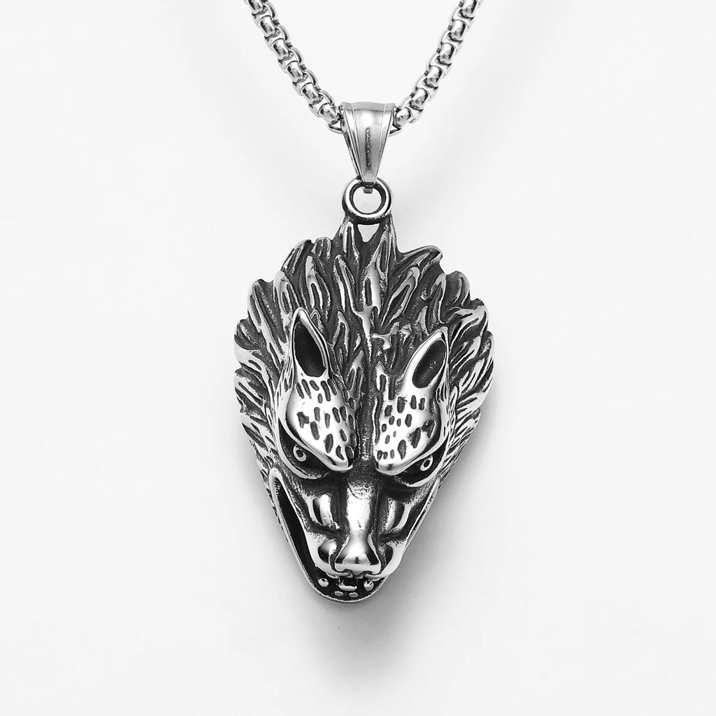 Wolf Head Pendant Necklace Stainless Steel