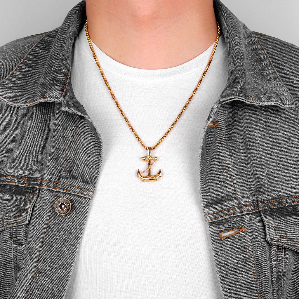 Anchor Sailor Pendant Necklace — Stainless Steel