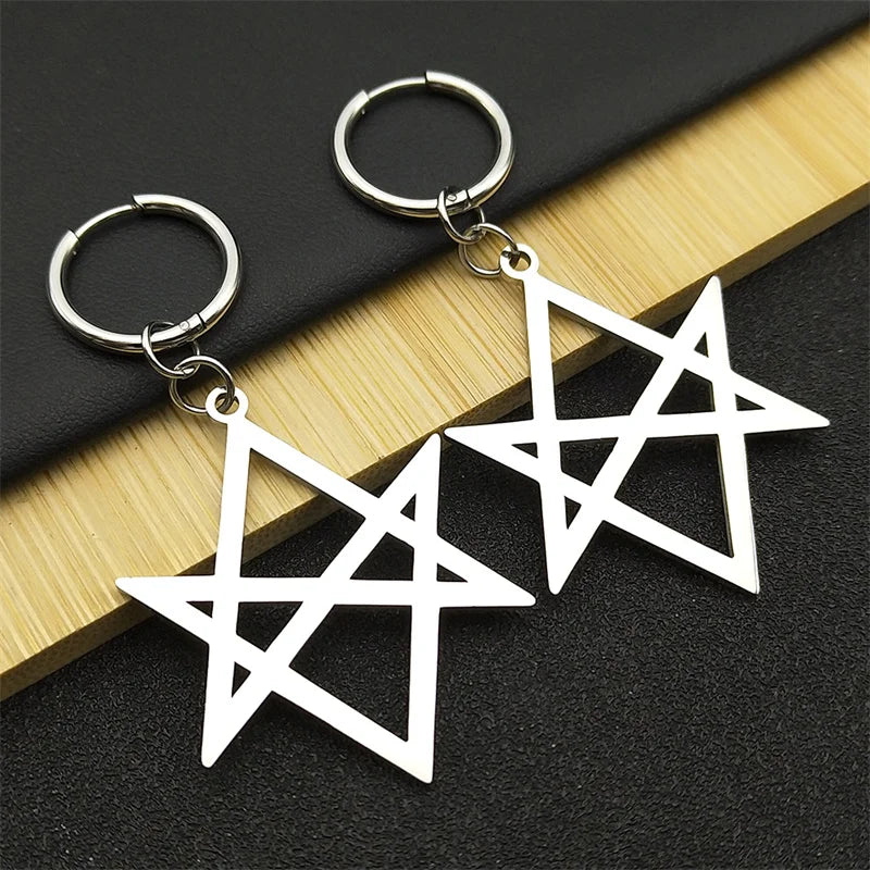 Hexagram Silver Hoop Earrings — Stainless Steel