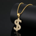 Hip Hop Bling Iced Out Stainless Steel Dollar Sign $ Pendants Necklace for Men Rapper Jewelry Gold Color