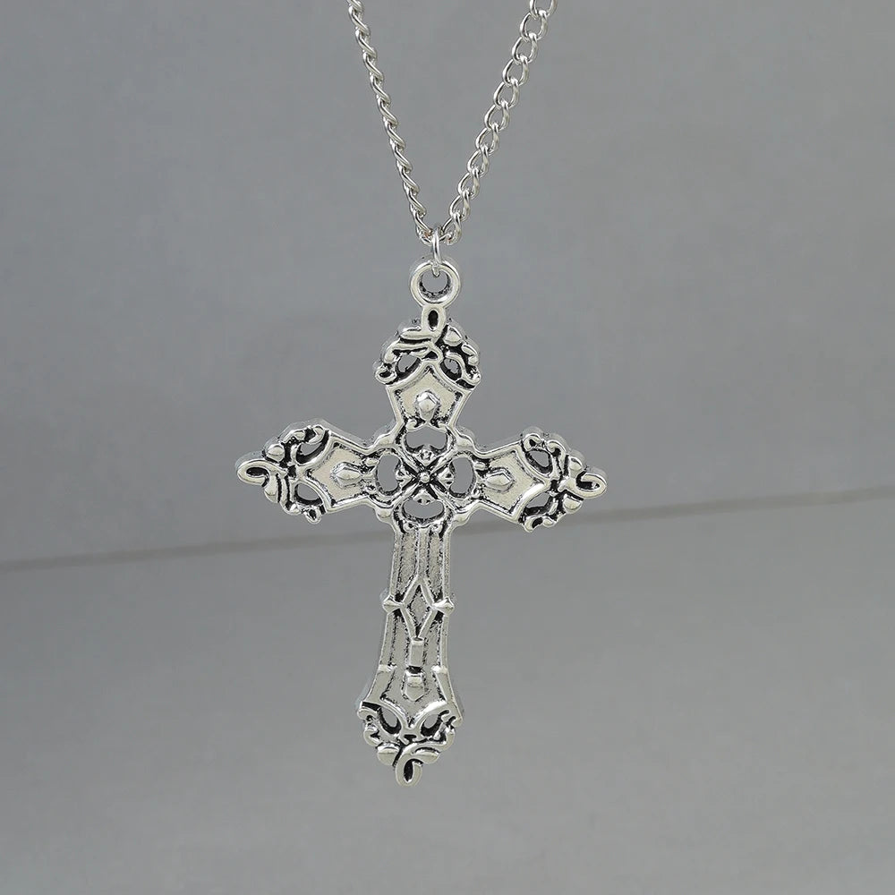 Retro Cross Pendant Necklaces for Women Men Gothic Steampunk Skull Necklace Chain Hip Hop Jewelry Gifts