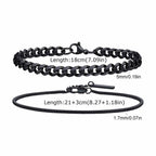 Vnox 2pcs/Set Cuban Figaro Rope Snake Chain Bracelet Set for Men Boys, Gold Black Silver Color Stainless Steel Wristband Jewelry