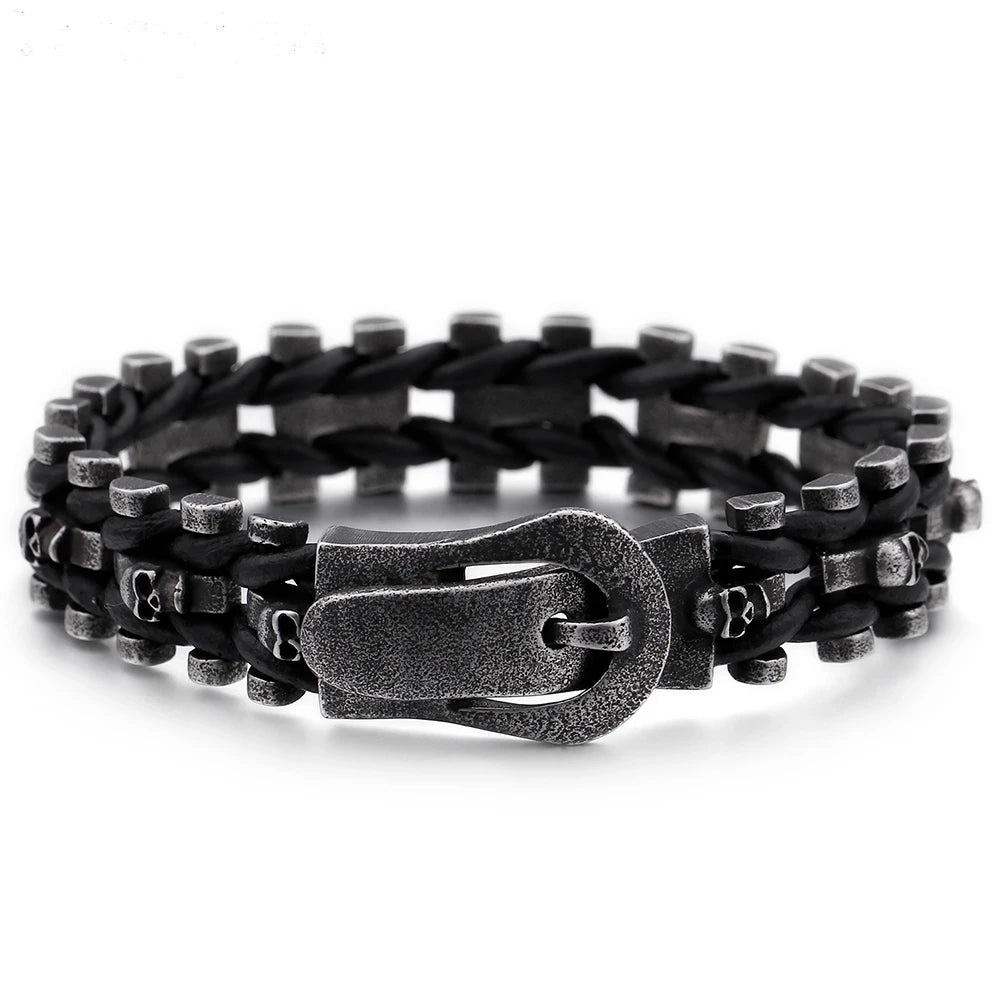 Punk Rock Man Bracelet Stainless Steel Wide Skull Head Link Chain Bracelets for Men Gothic Men's Bikers' Jewelry
