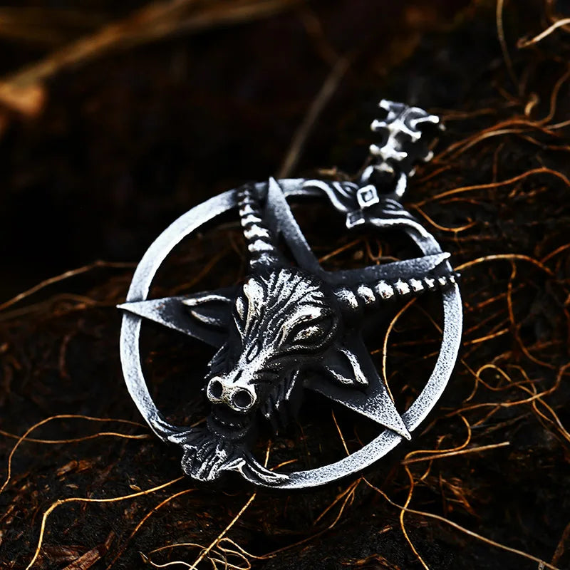BEIER New Stainless steel Pentagram Pan God Skull Goat Head Pendant Necklace Occult Metal Vintage for Man BP8-342