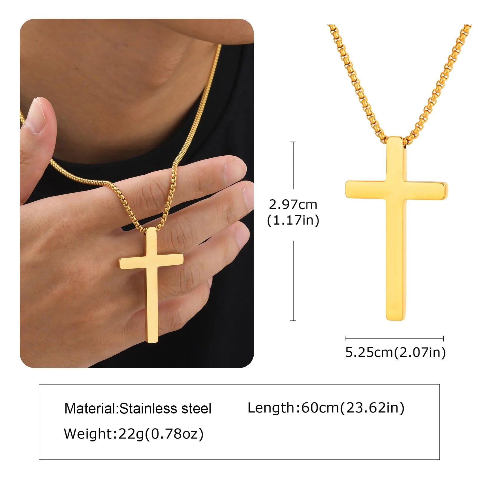 Two-Tone Cross Pendant Necklace — Stainless Steel