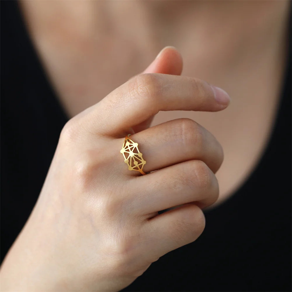 My Shape Sephirot Kabbalah Tree of Life Rings Women Stainless Steel Adjustable Size Geometric Finger Ring Amulet