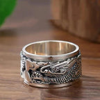 Handmade 12mm Width Real S925 Sterling Silver Lucky Dragon Double Layer Rotatable Closed Dragon Ring For Man Woman Fine