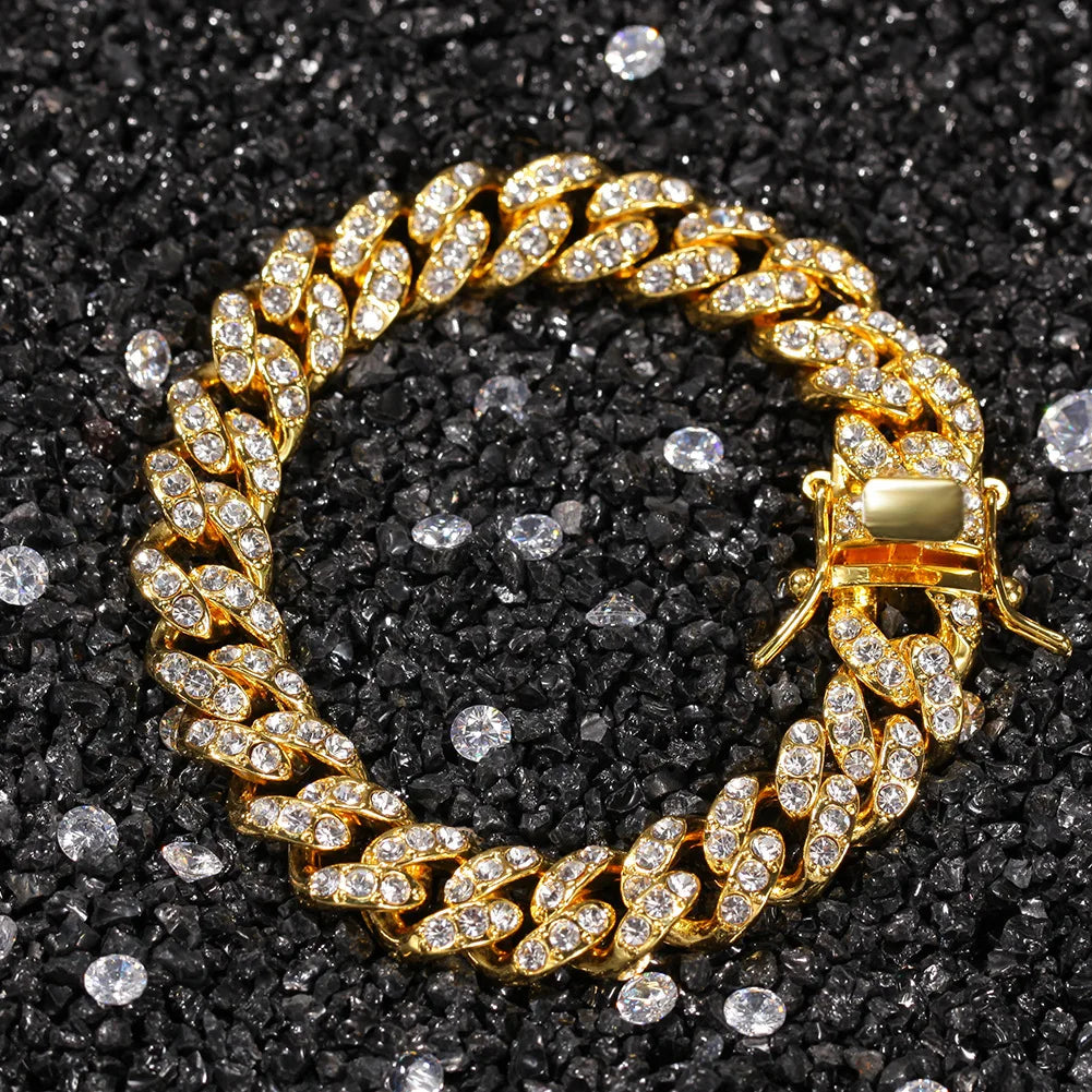 Luxury 24K 9999 Pure Gold real gold Men's Hip Hop 12mm Diamonds Cuban Bracelet