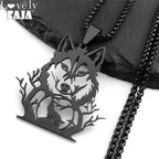 Goth Full Moon Wolf Head Pendant Necklace Women Men Black Color Forest Tree Hollow Animal Necklaces Jewelry Party Gifts