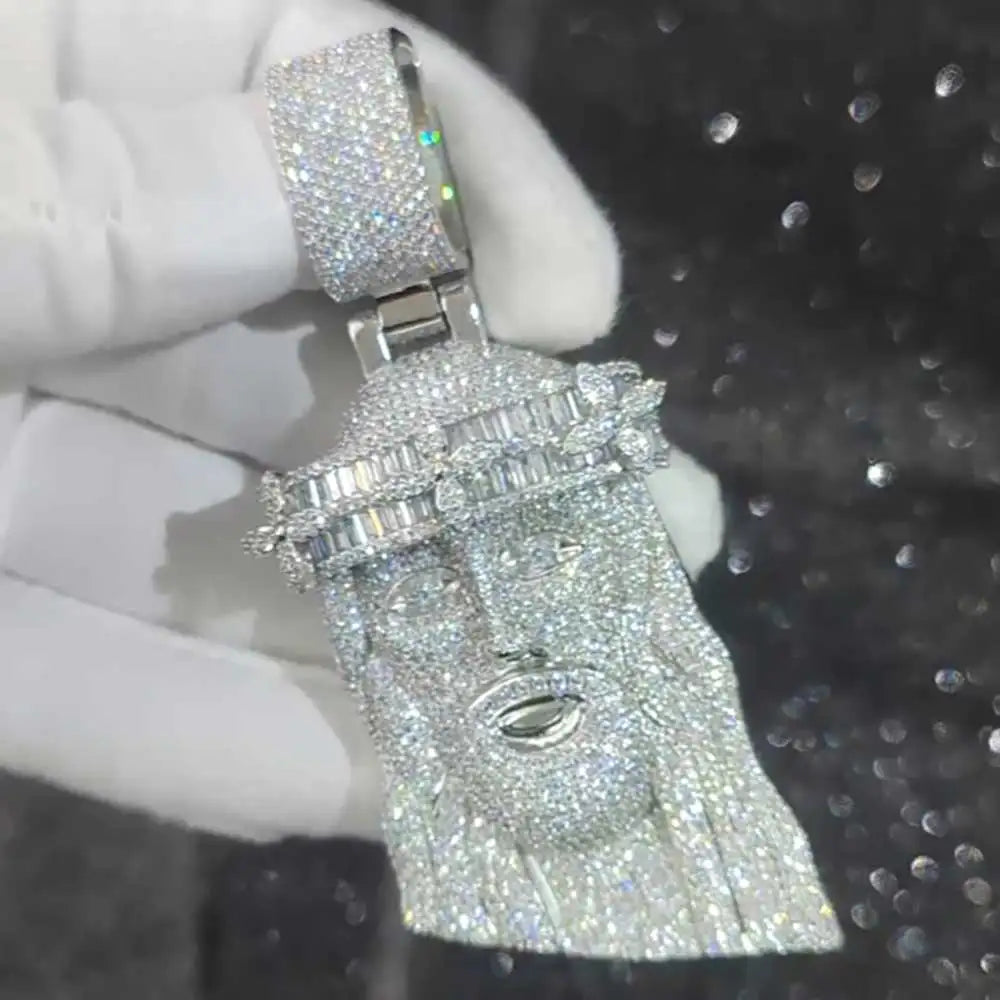 Crown Jesus Pendant Necklace Iced Out 3D