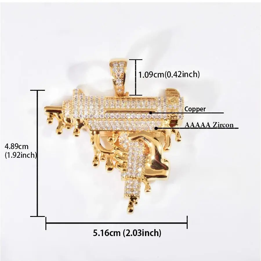 Hip Hop 5A+ CZ Stone Paved Bling Iced Out Gun In Hand Pendants Necklaces for Men Rapper Jewelry Gold Silver Color