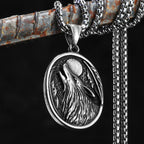Full Moon Wolf Compass Pendant Necklace — Stainless Steel