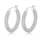 Two-Tone Iced Out Hoop Earrings CZ Silver Gold