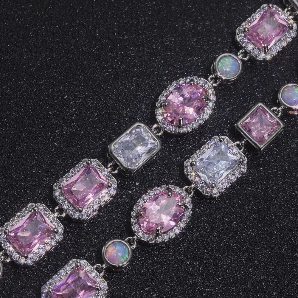 Two-Tone Iced Out Chain Necklace Opal Pink CZ