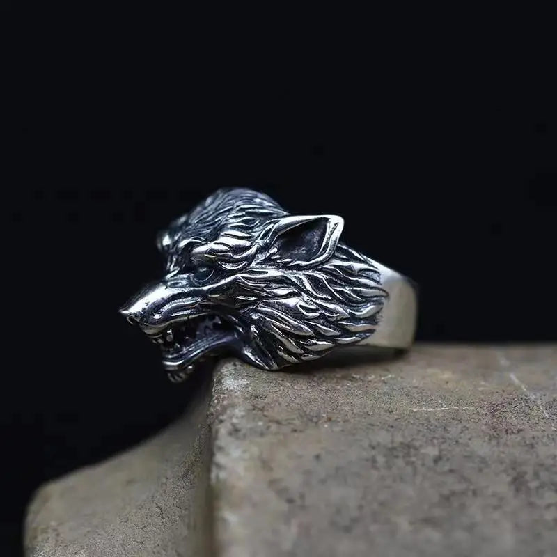 Buyee 925 Sterling Silver Big Ring Finger Cute Wolf Open Ring for Women Men Fashion Personality Rock Punk Fine Jewelry Circle