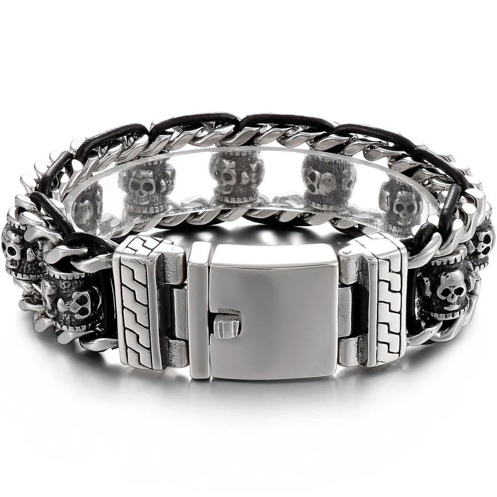 Religious Man Bracelet Stainless Steel 22MM Width Buddhist Scriptures Link Men's Bracelets Leather Wristband On Hand