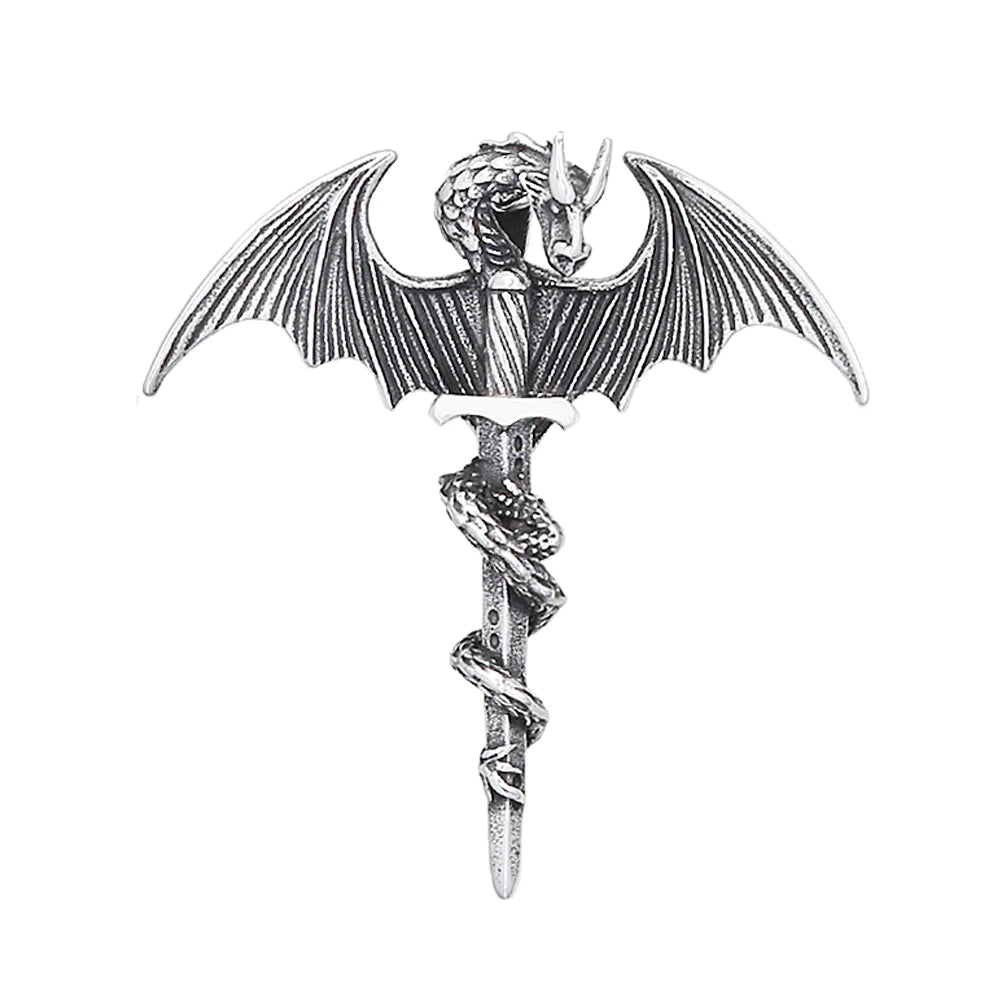 Fashion Flying Dragon Necklace Stainless Steel Punk Sword Pendant Necklace For Men Unique Amulet Jewelry Gift