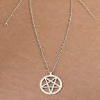 Large Pentacle Pentagram Round Star Of David Pendant Necklace Adjustable Length Long Jewelry Choker Link Chain Lagenlook 34"