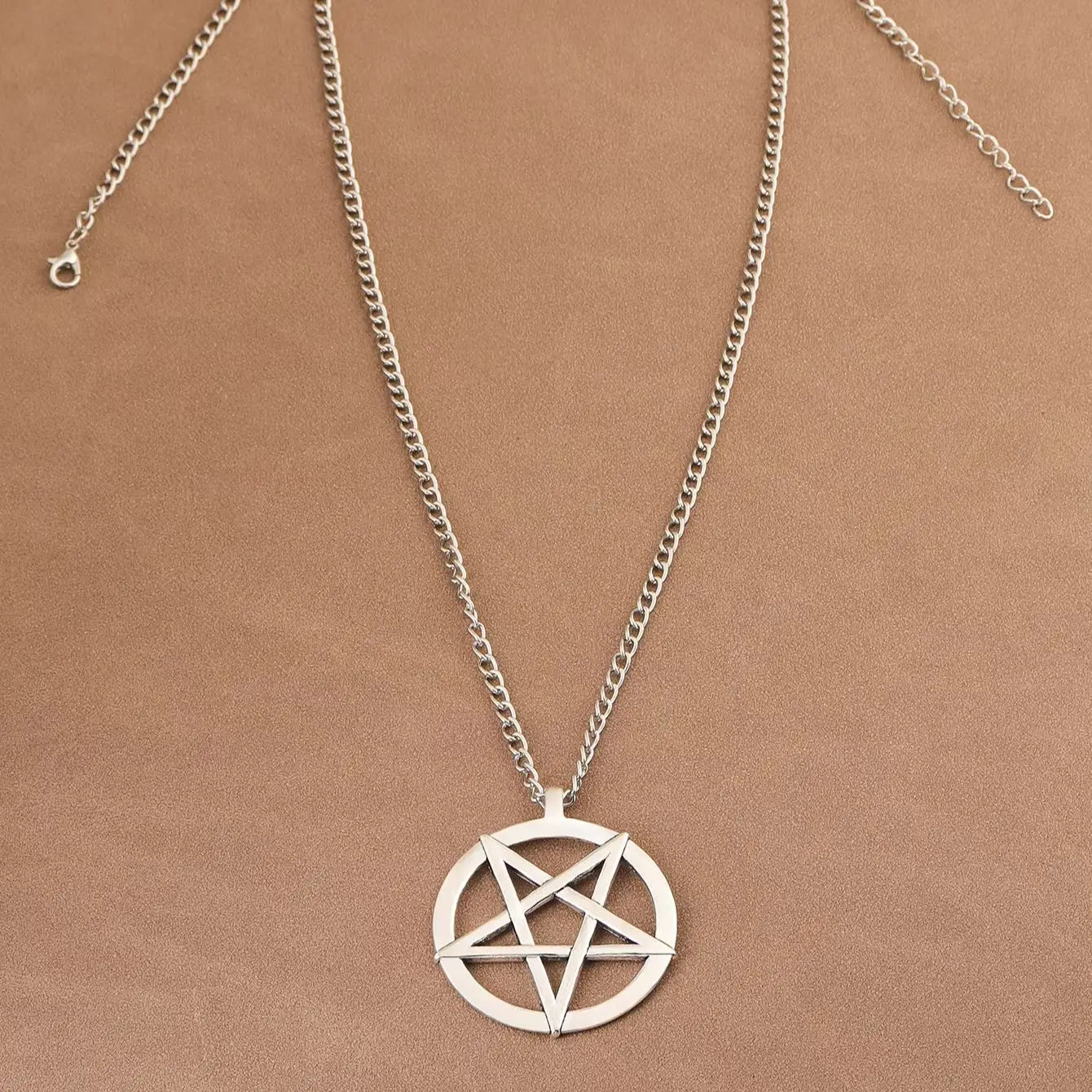 Large Pentacle Pentagram Round Star Of David Pendant Necklace Adjustable Length Long Jewelry Choker Link Chain Lagenlook 34"