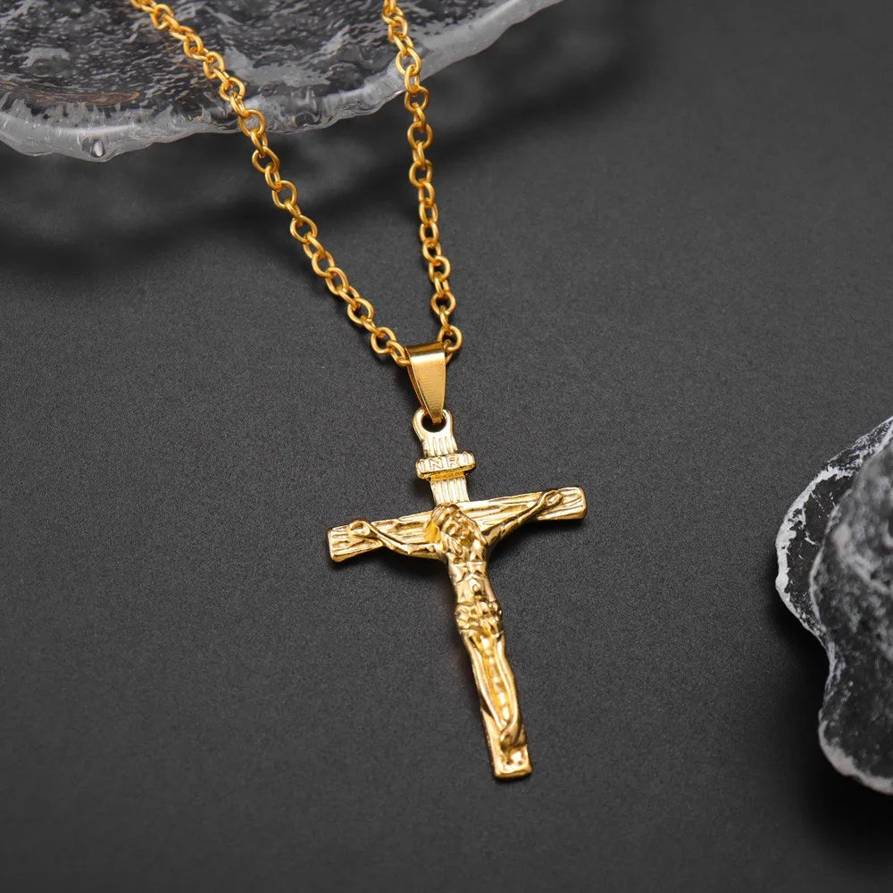 New Explosive Trendy Easter Jesus Cross Men's Necklace Pendant Light Luxury Fashion Trend Niche Men's Necklace Gift