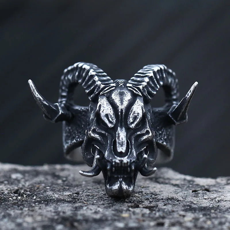 2023 New Design Punk 3D Devil Demon Skull Dragon Ring Vintage 316L Stainless Steel Biker Retro Colour Boyfriend Gift