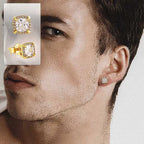 Two-Tone Iced Out Square Stud Earrings Multicolor